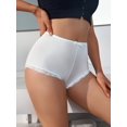 thumbnail image 3 of 3 Pack Solid White Bow Stain Women's Panties Sexy Lace Trim Boyshorts Mid Rise Stretchy Briefs, 3 of 6