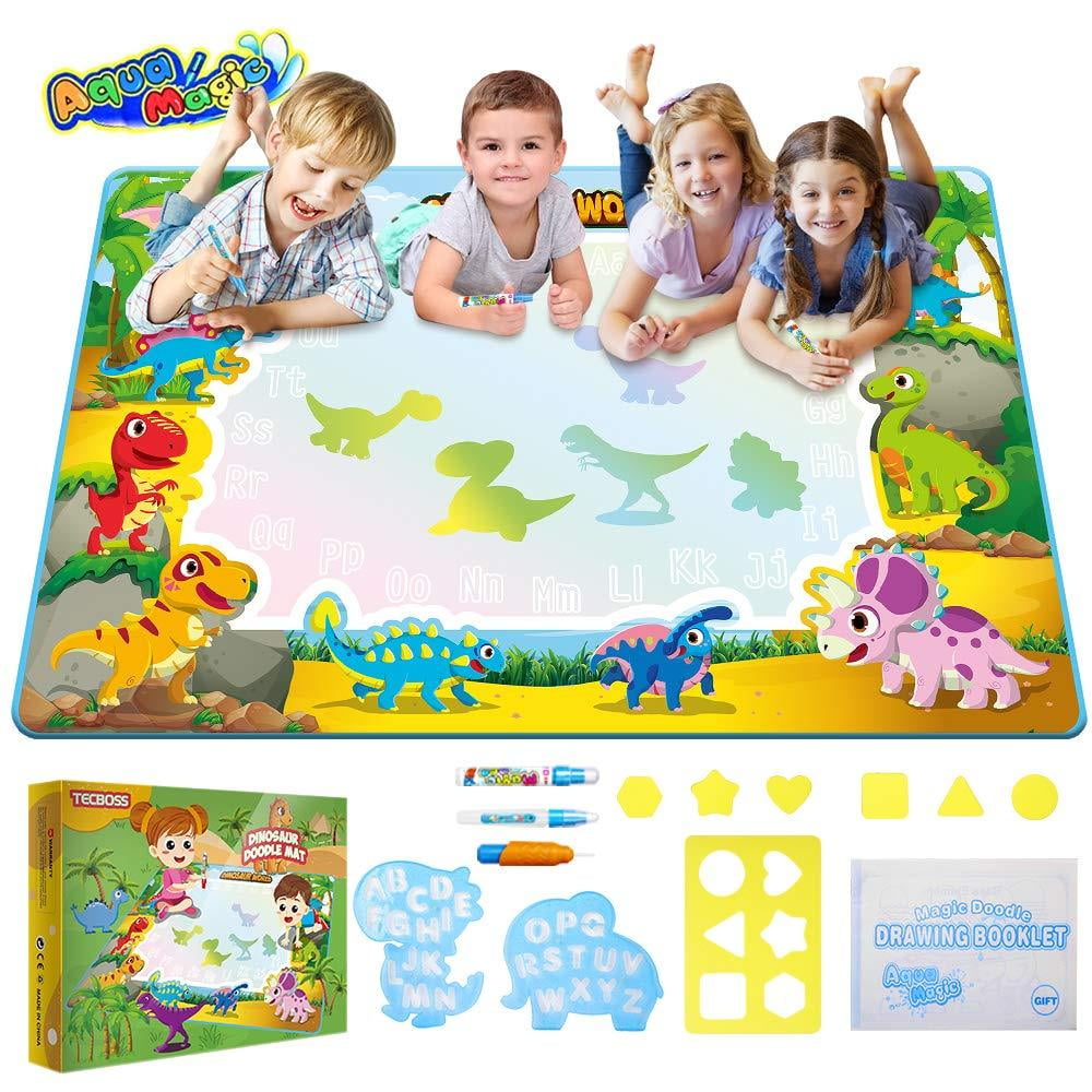 TECBOSS Toys for 3 Year Old Boys, AquaDoodle Water Drawing Mat for Kids Large Mess-Free Painting Writing Doodle Board, Educational Toys Gifts for Boys Girls Toddlers Age 1 2 3 4 5 6