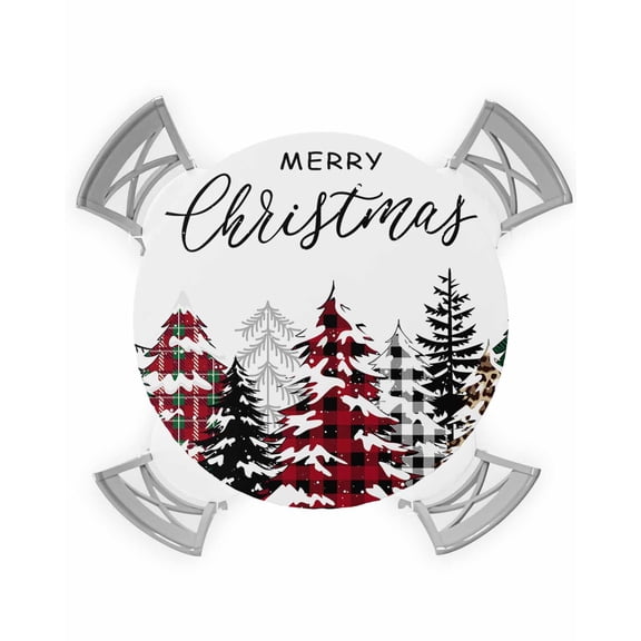nqOlkjepod Christmas Tree Round Tablecloth, Fitted Table Cover with Elastic for 45"-54" Round Tables, Winter Xmas Tree Snowflake Table Cloth Outdoor Indoor Dinning Party Waterproof Tablecloths