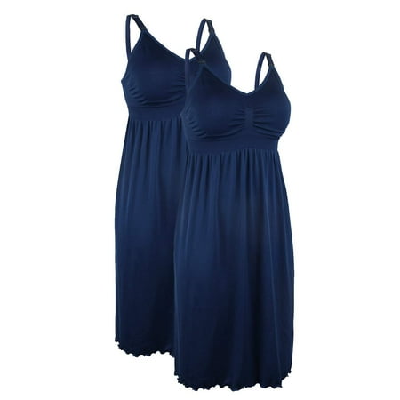 

iLoveSIA Women s Maternity Sleeveless Nightgown Breastfeeding Nursing Pregnant Sleepwear Dress with Build-In Bra 2 Pack Blue/Blue M