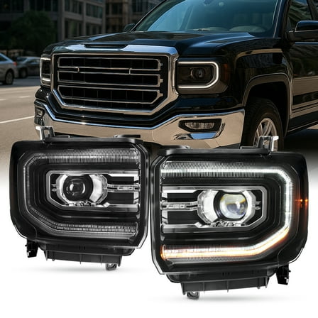AKKON - Fit 2016-2018 GMC Sierra 1500 2019 1500 Limited [FULL LED] Projector Black Headlights w/DRL Tube Pair Left Right