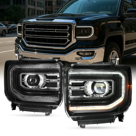 AKKON - Fit 2016-2018 GMC Sierra 1500 2019 1500 Limited [FULL LED] Projector Black Headlights w/DRL Tube Pair Left Right