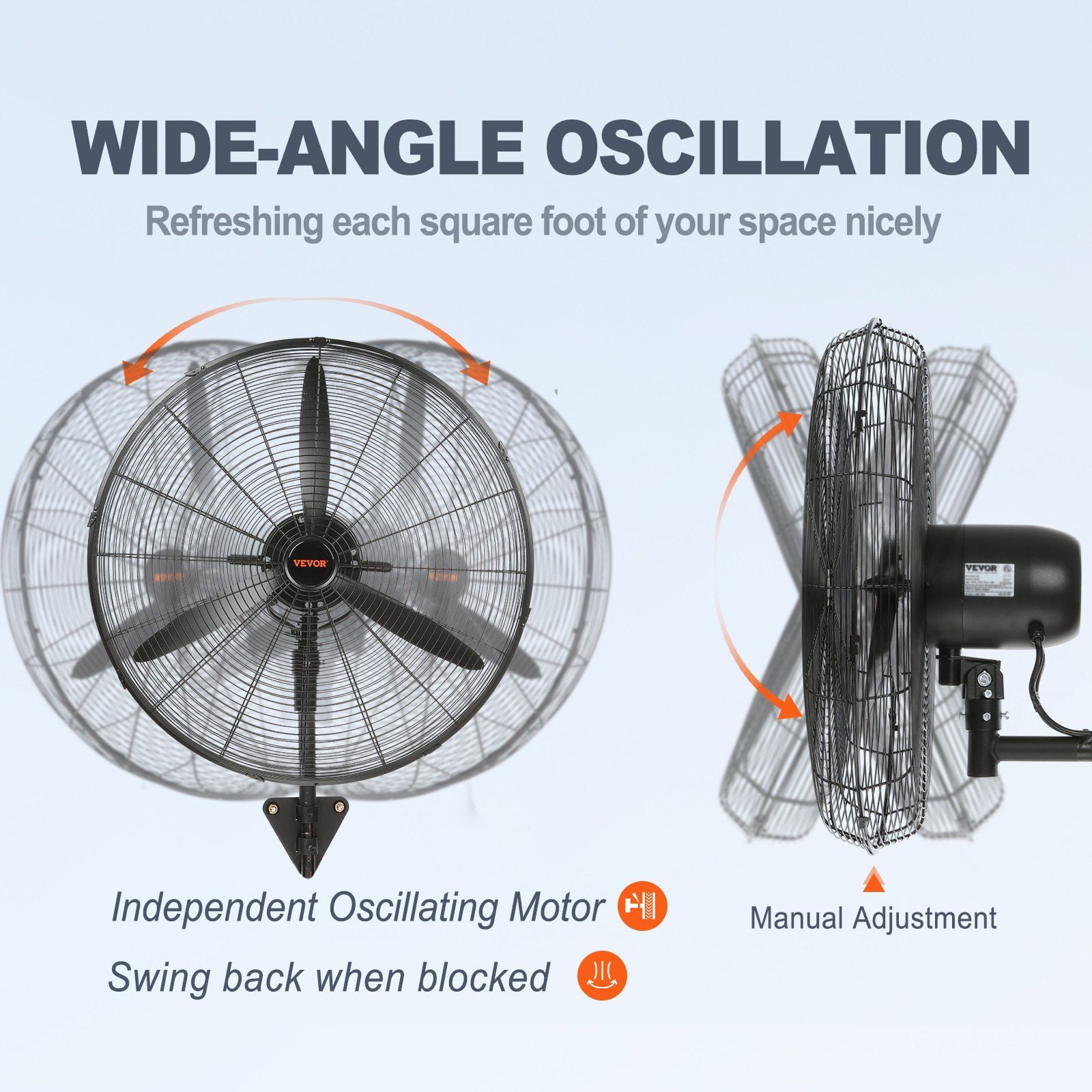 HCY Wall-Mount Misting Fan, 24 Inch, 3-speed High Velocity Max. 7000 CFM, Waterproof Oscillating Industrial Wall Fan, Commercial or Residential for Warehouse, Greenhouse, Workshop, Black, ETL Listed