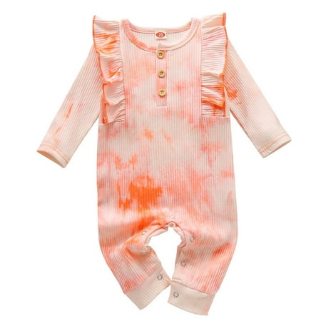 

Vikakiooze Newborn Baby Boys Girls Long Sleeve Ruffle Rainbow Tie-Dye Romper Jumpsuit