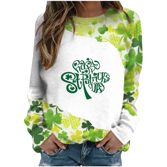 Pompotops Mode de la Saint-Patrick Sweat-Shirt Décontracté à Manches Longues Col Rond Imprimé pour Femmes Blouse en Solde