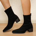 thumbnail image 6 of Women Pointed Toe Block Mid Heel Ankle Boots Faux Suede Fashion Winter Short Boots Solid Color Versatile Indoor Outdoor Daily Casual Boots US Size 4.5 To 8.5 Black, 6 of 9