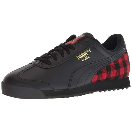 Puma Men's Shoes Roma Leather Flannel Black Fashion Sneakers