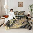thumbnail image 4 of jejeloiu Aesthetic Geometric Art Queen Comforter Set,Geometric Lines Bedding Sets,Gold Black Brown Bedding Comforter Set,Lightweight Room Decor Reversible,3-Piece, 4 of 8