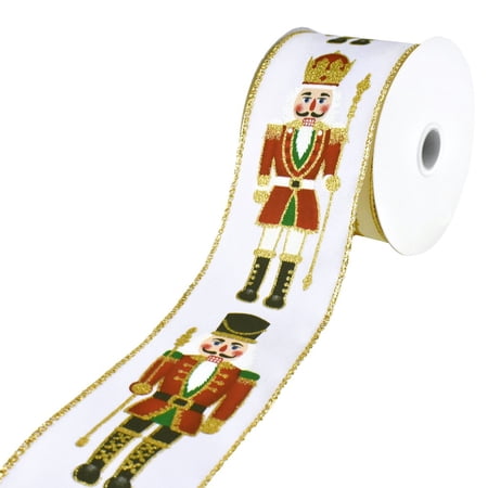 Christmas Nutcracker Guards Wired Ribbon 2-1/2-Inch 10-Yard