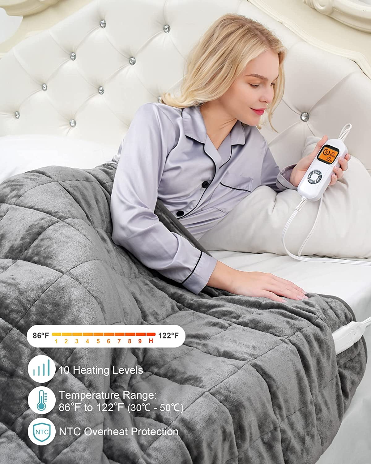 Heated Weighted Blanket Sherpa Fleece Electric Throw Blanket 15 lbs for Adult Fast Heating Blanket Twin Size with 10 Heating Levels 1 10 Hours Timer