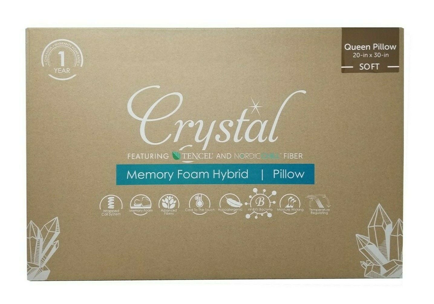 Protect-A-Bed Crystal Tencel Cooling Pillow, Memory Foam & Innerspring 