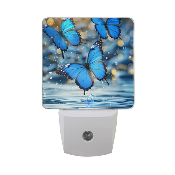 Butterflies Fly on Water Night Light 2 Pack LED Nightlight Plug into Wall Dusk to Dawn Sensor Soft White