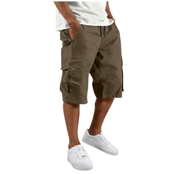 OGLCCG Cargo Shorts for Men Big and Tall Elastic Waist Hiking Shorts with Pockets Baggy Knee Length Workout Athletic Short Pants,M,Brown
