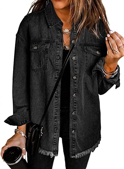 Eytino Plus Size Women's Denim Jean Jacket Long Sleeve Boyfriend Denim