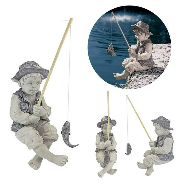 Garden Statue Resin Fisherman Gone Fishing Boy Garden Sculpture Ornaments