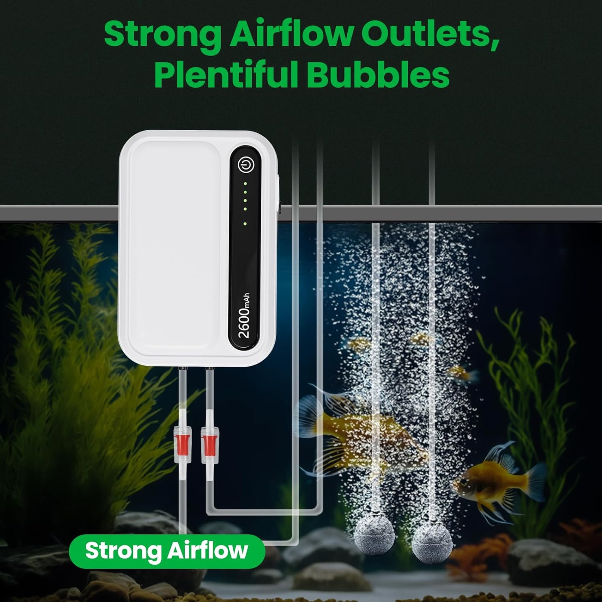 Aquarium Air Pump, Portable Aerator for Fish Tank, Fish Tank Air Pump Bubbler Aerator for Outdoor Fishing, Aquarium, Aquarium Oxygen Pump with Airline Tubing, Air Stone, Check Valve