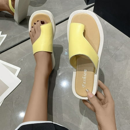 

Summer Savings Clearance Sandals ! Fiudx Summer Wedges for Women Women s Flat Toe Slip-On Mules Casual Slippers with Clip Toe Beach Sandals Beach Roman Sandals # Sales Yellow 5.5