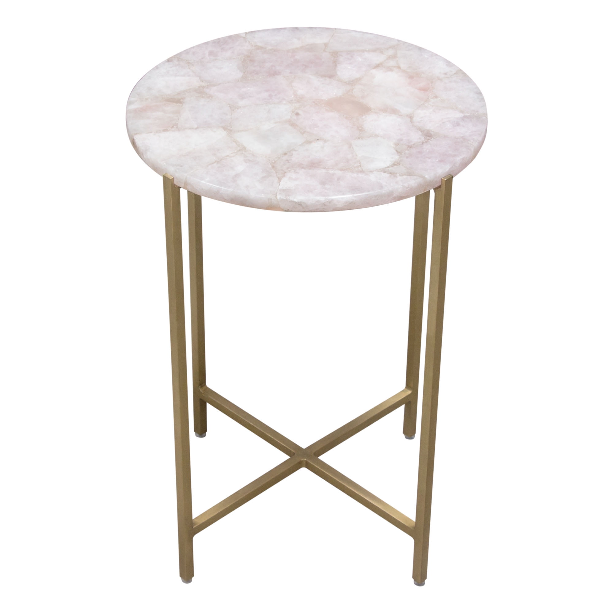 Mika Round Accent Table w/ Rose Quartz Top w/ Brass Base by Diamond
