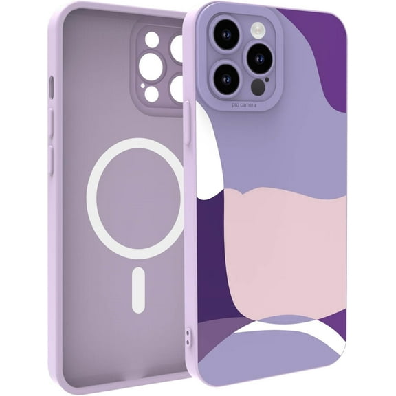 Magnetic case for iPhone 14 Pro Max Phone Case Compatible with Magsafe, Cute Painted Art Heart Pattern Full Camera Lens Protective Slim Soft Shockproof Phone Case for Women Girls-Purple