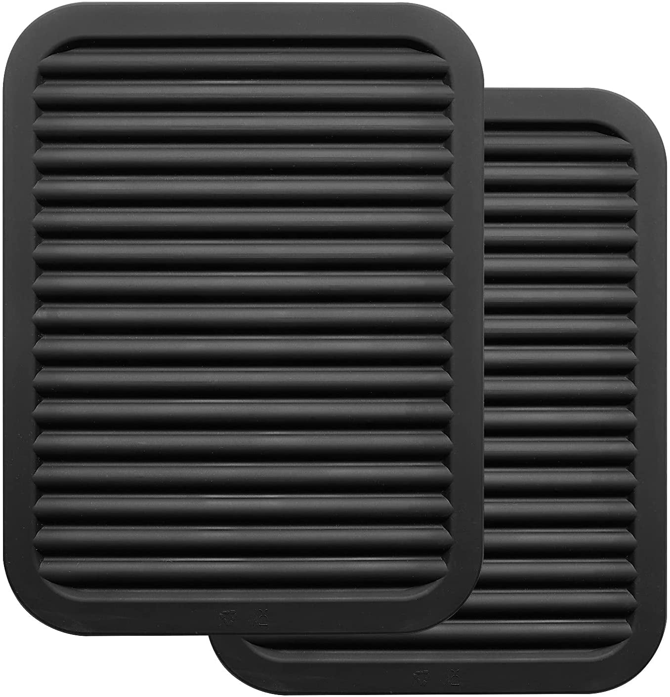 ME.FAN Large Silicone Trivets Silicone Pot Holders/Spoon Rest/Kitchen Table Mat Insulated Flexible Black Non Slip Hot Pads and Large Coasters 2 Set Durable 