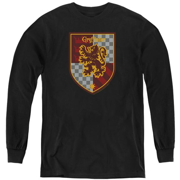 Harry Potter Gryffindor Shield Crest Kids Long Sleeve T Shirt (Large) for Youth Boys and Girls, Black