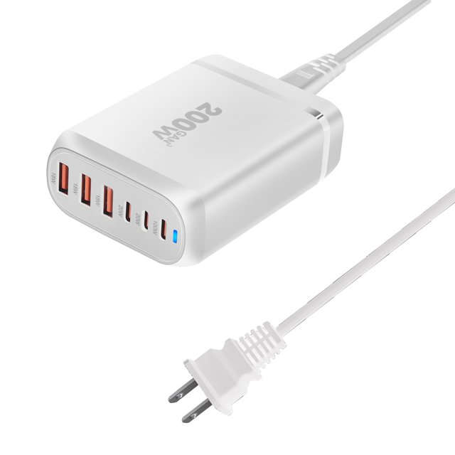 Cargador PD de nitruro de galio de 200 W Cargador de escritorio multifuncional 3A3C de 120 W Adaptador multipuerto 4C2A de 160 W
