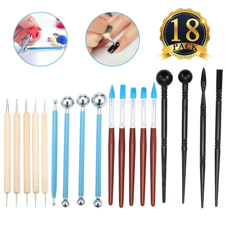 18PCS Ball Stylus Dotting Tools Clay Pottery Modeling Set Rock Painting Kit WITH 5 Clay Color Shaping Modeling Wipe Out Tools Rubber Tip Paint Brushes for Sculpture (Best Paint For Clay Models)
