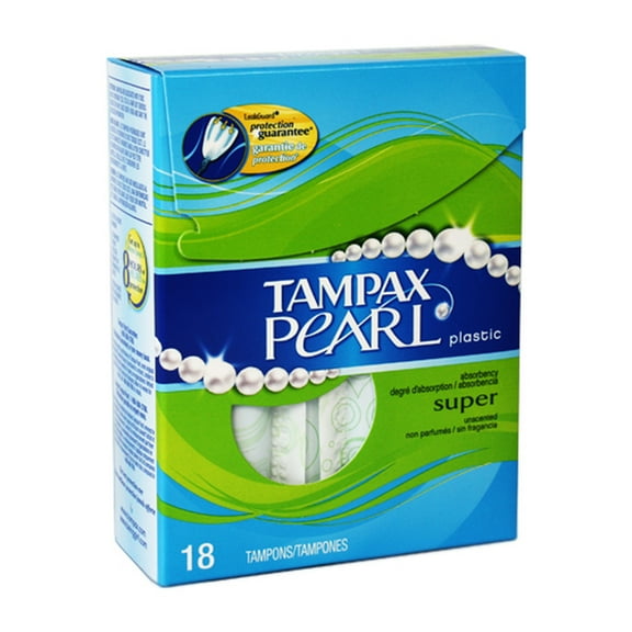 Tampax Pearl Plastic Tampons, Super, Unscented, 18 ct (Pack of 6)