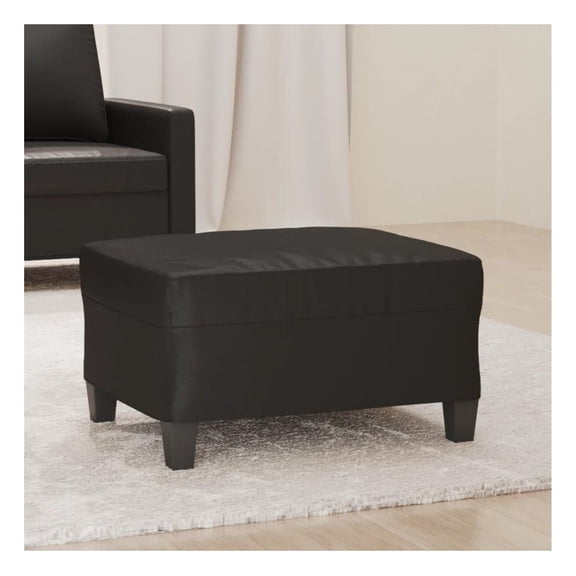 Footstool Black 27.6"x21.7"x16.1" - Faux Leather Ottoman - Modern Living Room Decor - Comfortable Foot Rest - Extra Seat