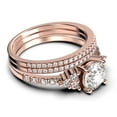 thumbnail image 2 of Beautiful Mid-century 2.25 Carat Round Cut Diamond Moissanite Engagement Ring, Wedding Ring in 925 Sterling Silver With 18k Rose Gold Plating, 7 Stone Ring, Trio Set, Matching Band, 2 of 4