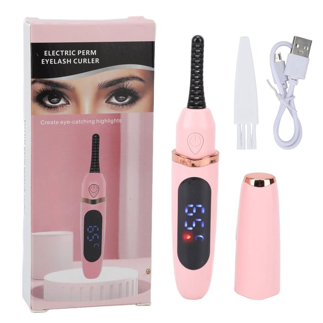 Rizador de pestañas calentado de larga duración, recargable por USB, con pantalla digital LED ajustable a 3 temperaturas para mujeres.