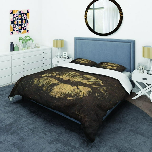 Designart 'Gold Fashions Lips' Ensemble de Literie Glam - Housse de Couette et Taies d'Oreiller