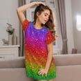 thumbnail image 3 of Easygdp Rainbow Glitter Camisón de manga corta para mujer, informal, estampado, 3 of 6