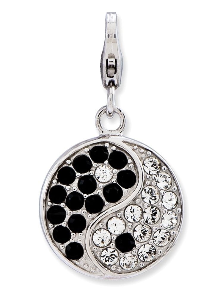 925 Sterling Silver Polished Fancy Lobster Closure Enameled 3 d Ying Yang Sign With Lobster Clasp Charm Pendant Necklace