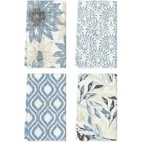 Blue Floral Leaves Boho Kitchen Towels Dish Towels, 18x26 Inch Seasonal Decoration Hand Towels Set of 4