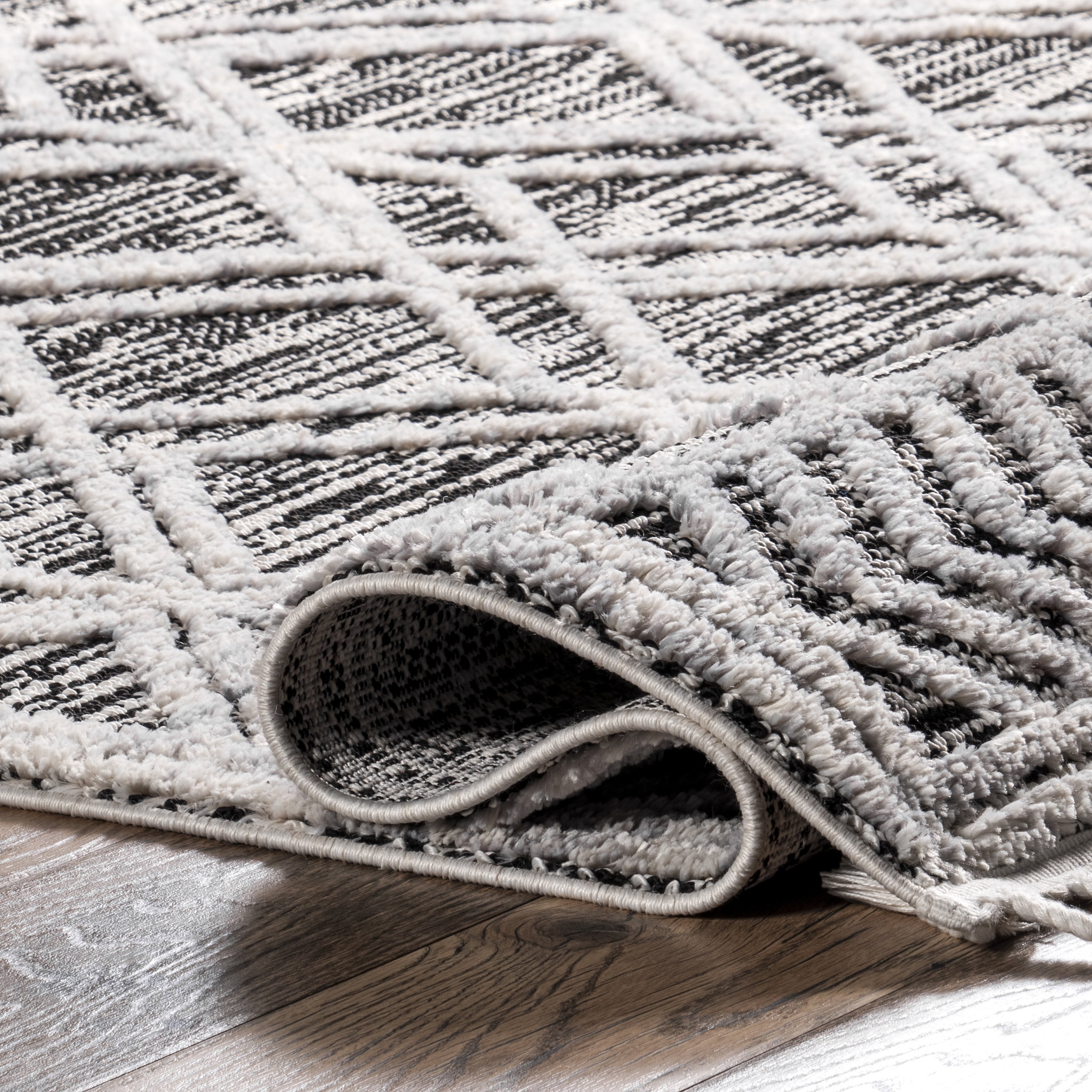 nuLOOM Ansley Moroccan Lattice Tassel Grey 2' x 6' Modern Runner Rug