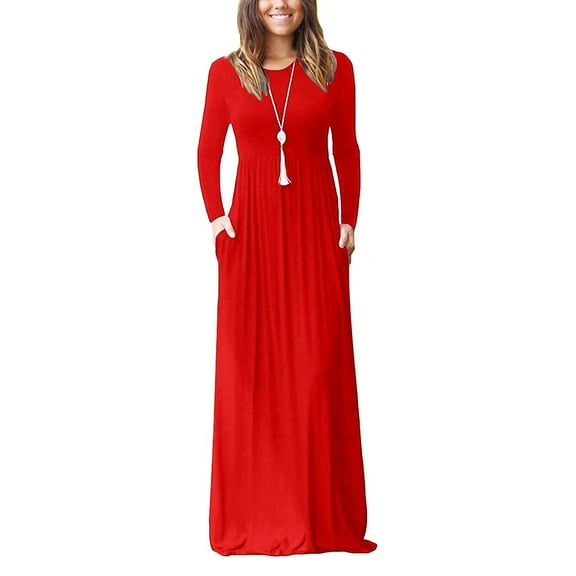 Sentmoon Strappy Womens Dresses Long Sleeve Dresses for Women 2024 Sexy Loose Fit Solid Color Maxi Dresses,Plus Size Comfy Womens Fashion Red XXL Fall Saving