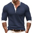 thumbnail image 1 of Men T Shirts Men's Leisure Fashion Solid Color Contrast Design Lapel Button Long Sleeve - Stylish and for All Occasions, 1 of 3
