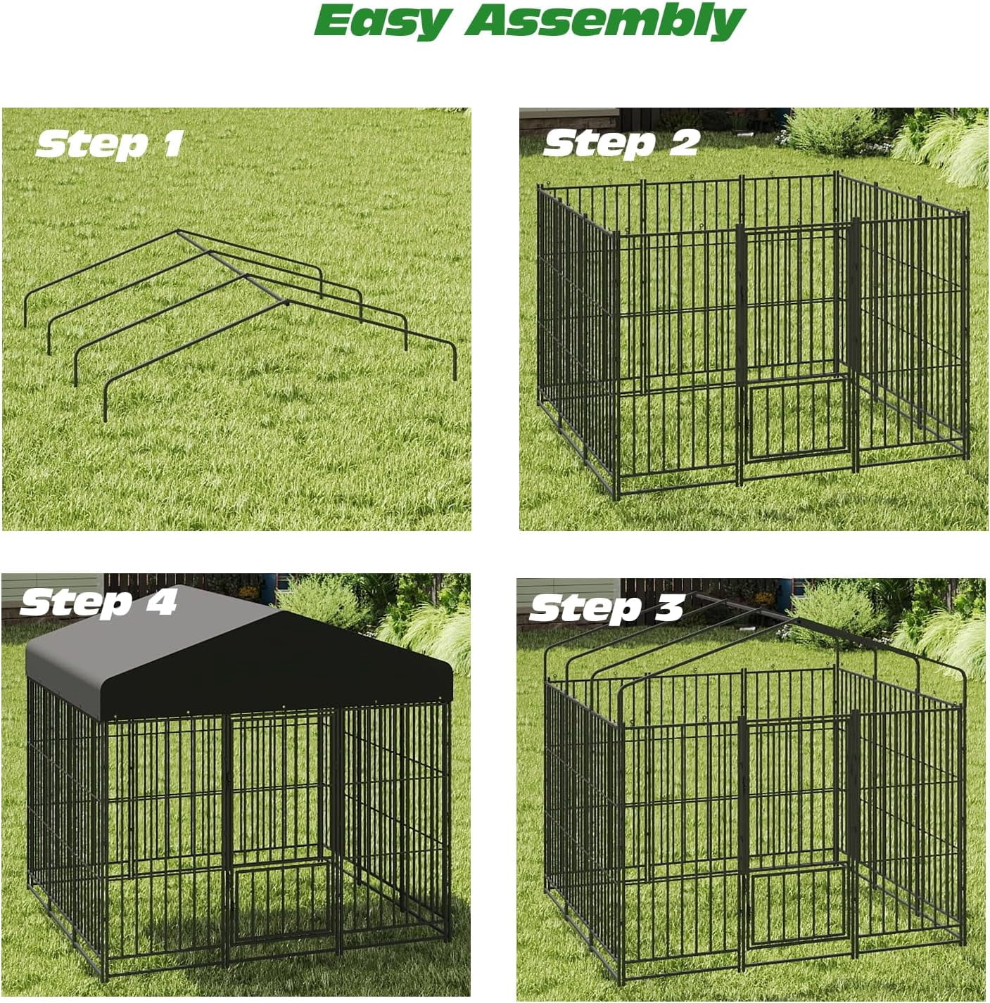 Large Dog Kennel Outdoor with Double Safety Locks 73''x72''x71'' Heavy Duty Welded Wire Steel Pet Pen Dog Enclosure with UV-Resistant Waterproof Roof