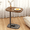walnut, variant on Double Layer C Shaped Side Table with Wheels, 360° Rotatable Mobile Sofa Bedside Table, Sturdy Metal Frame Space Saving Home Coffee Table
