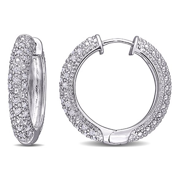 Miabella 1/2 CT TW Diamond Hoop Earrings in Sterling Silver