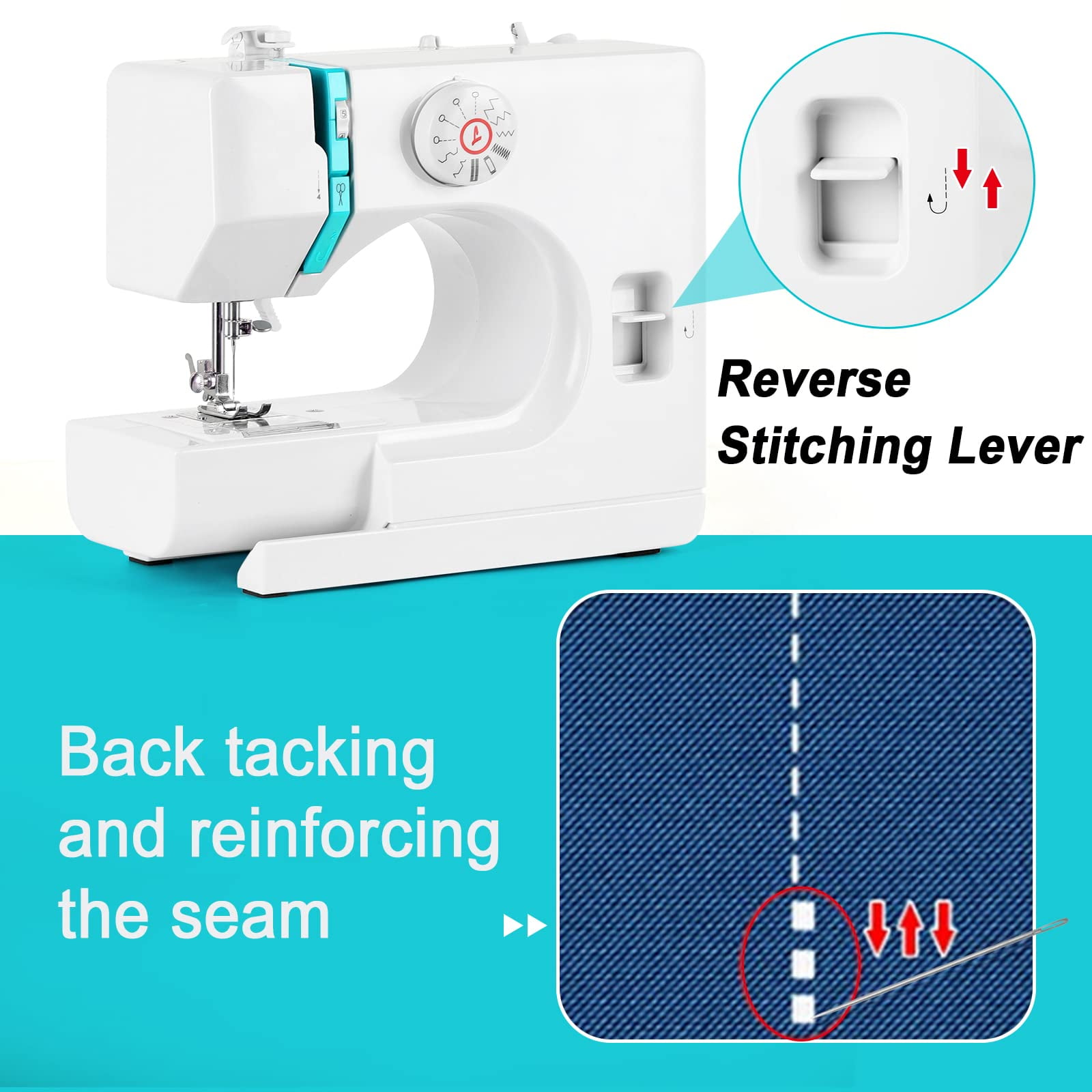 Mini Sewing Machine for Beginners, Electric Portable Small Sewing Machine with 12 Built-In Stitches Reverse Sewing Adjustable Speed LED Light Foot Pedal Heavy Duty Household Mending Stitching Machine