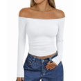 thumbnail image 2 of Womens Long Sleeve Off the Shoulder Tops Going Out Cute Basic Y2K Fall Fashion 2026 Outfits Clothes White S, 2 of 9