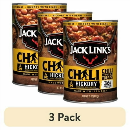 (3 pack) Jack Link's Chili Hickory Flavored with Beans, 15 ounce Can, 36 grams of Protein