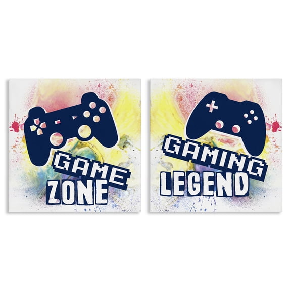 Stupell Industries Retro Splatter Game Phrases Quotes and Sayings Painting Wrapped Canvas Canvas Art Print Wall Art, 17 x 17, Set of 2