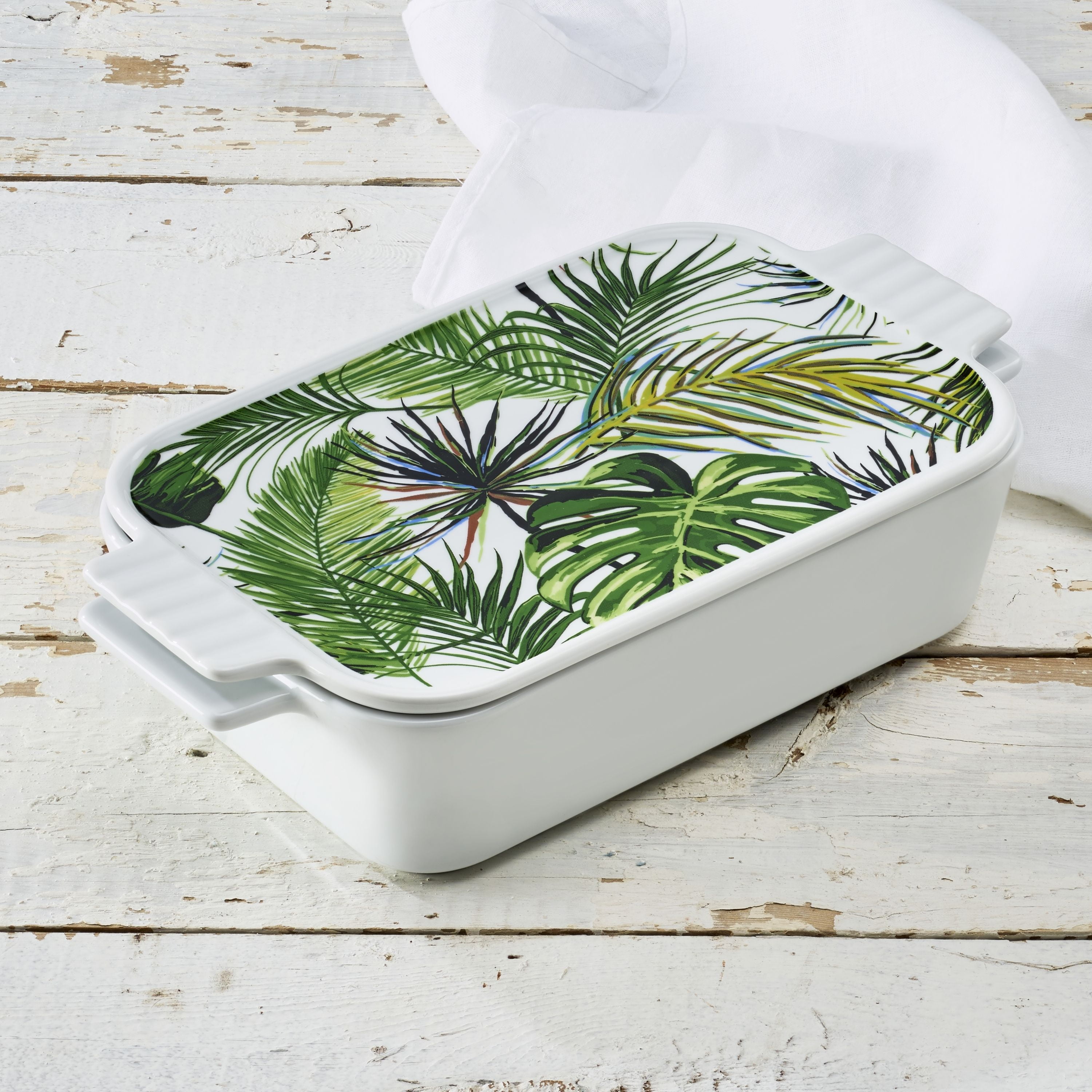 Paradise Rectangular Porcelain Casserole Dish with Lid, Green