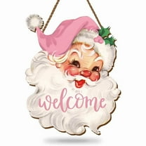 Vintage Christmas Wooden Hanging Sign Pink Xmas Santa Welcome Sign for Holiday Party Indoor Outdoor Porch Wall Front Door Decor