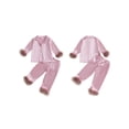 thumbnail image 2 of RUINIXCW Toddler Baby Girl Silk Satin Pajama Set Kids Spring Fall Winter PJS Set Sleepwear Fuzzy Trim Long Sleeve Button Down Shirt and Pants Set Loungwear Homewear, 2 of 9