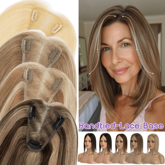 Benehair 100% Remy Human Hair Topper Clip In Top Lace Base Hairpiece For Thin Hair Toupee 8cm*10cm Small Topper Hairpiece Wiglet For Women US 6 inch