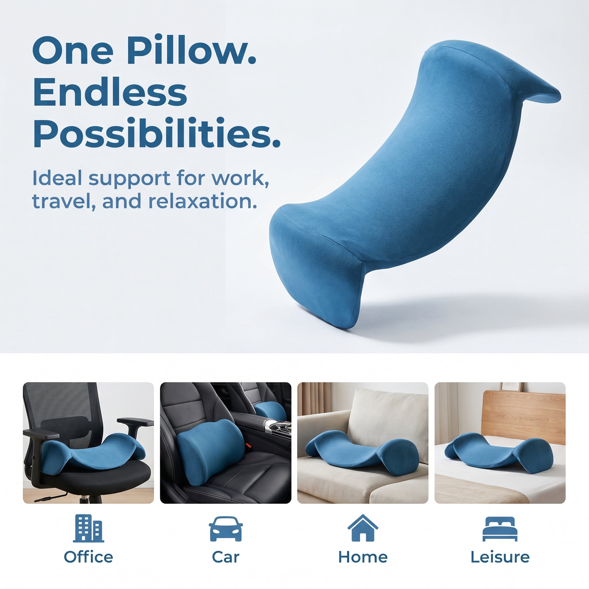 Unique Bargains Lumbar Support Pillow Cotton Back Support Peacock Blue 18.9" x 11" x 5.1"